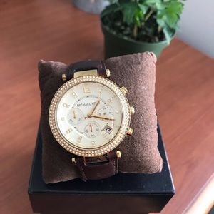Michael Korda leather band gold watch